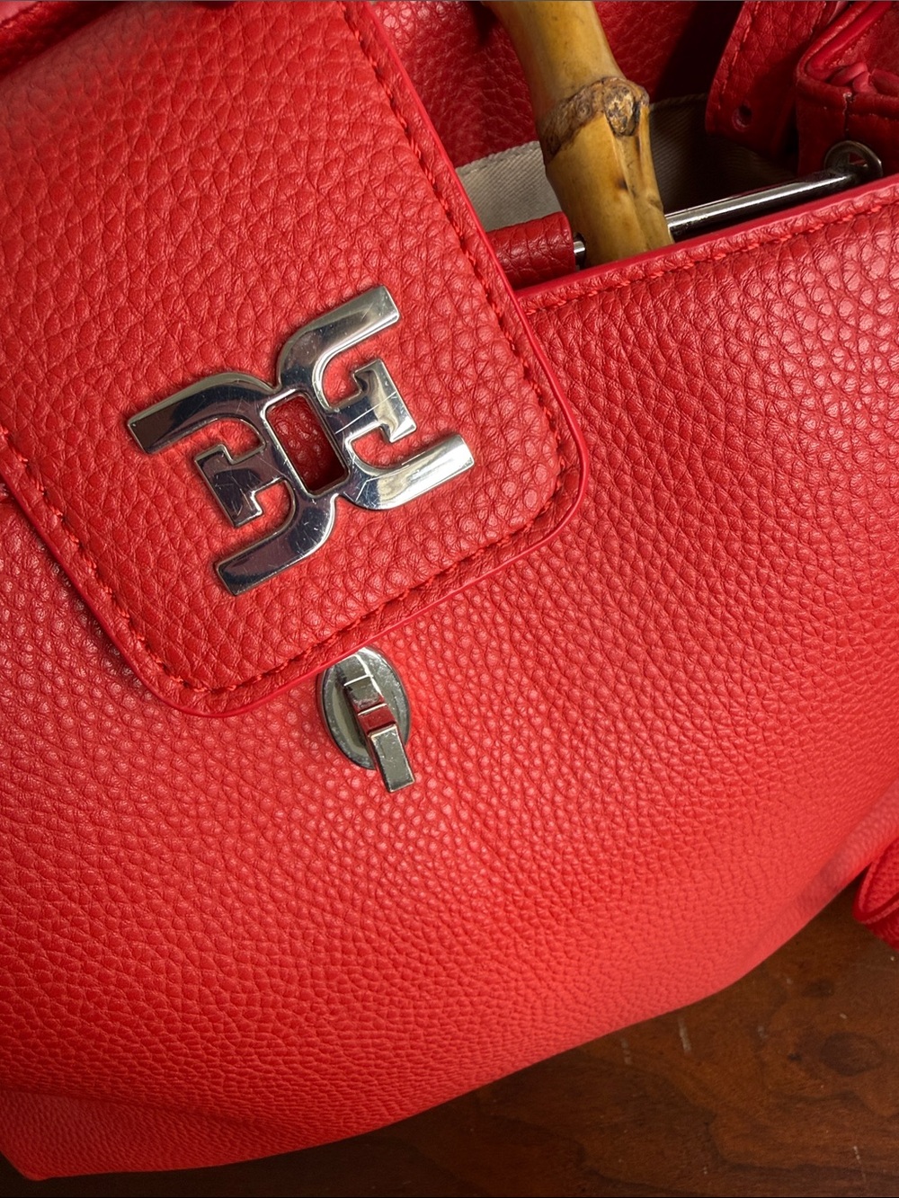 Sam Edelman Red Bamboo Handle Tote Crossbody Bag - Picture 3 of 7